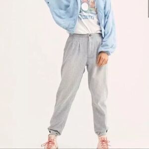 Free People Striped Ankle Pants - Gray and White
